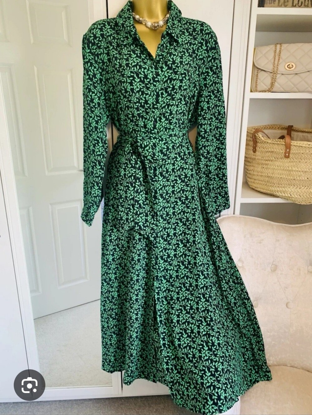 Zara Green Printed Long Sleeve Dress Size L
